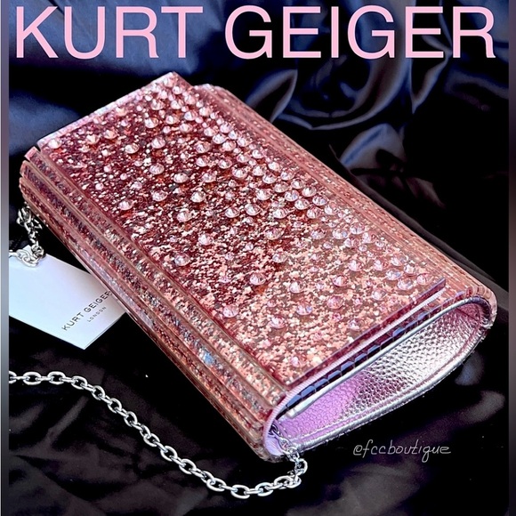 KURT GEIGER Glitter Crystals acrylic box clutch on chain PINK - Picture 1 of 17